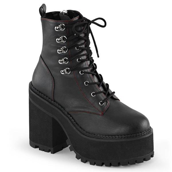Demonia Women's Assault-100 Ankle Boots - Black Vegan Leather D7642-19US Clearance
